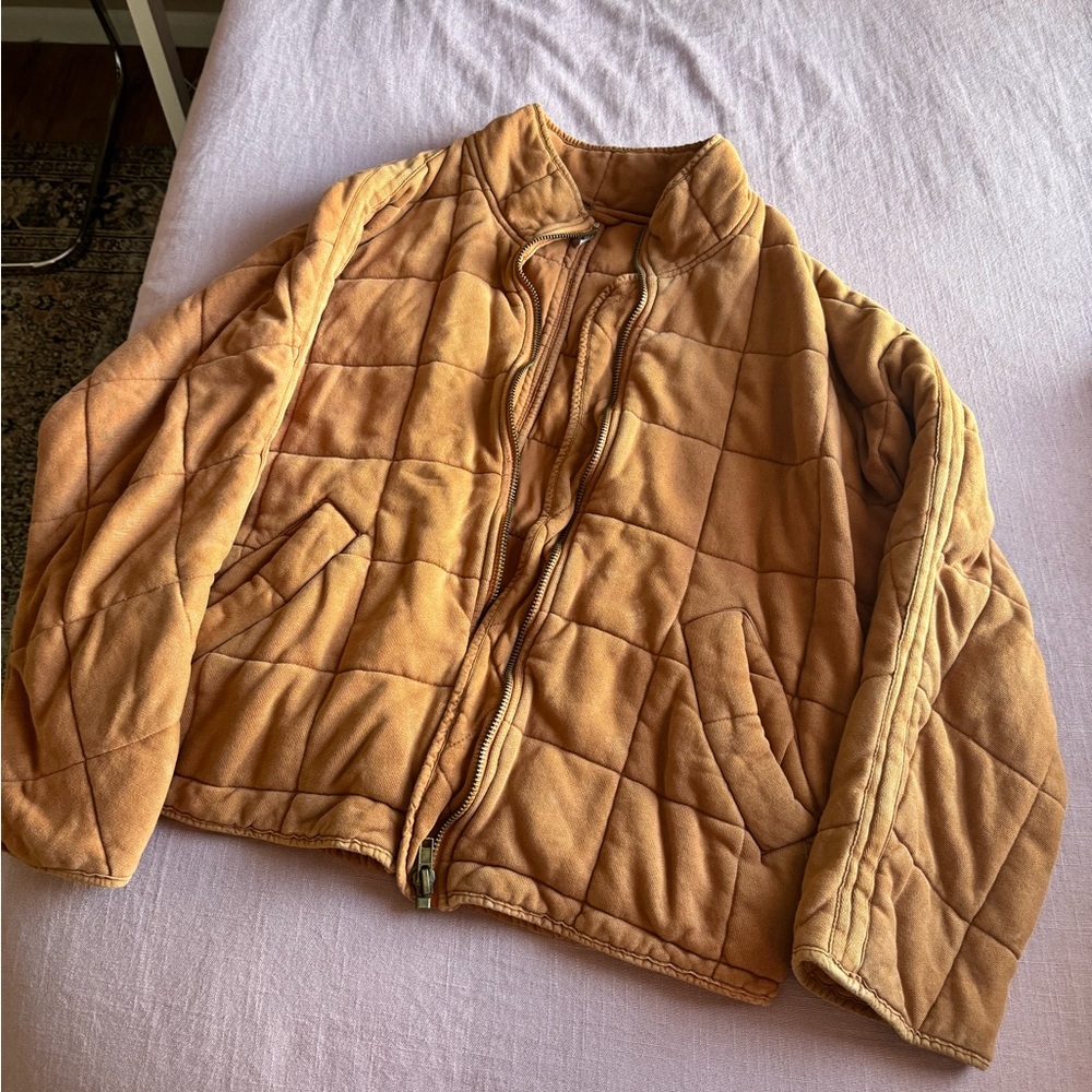 Free People Orange Quilted Bomber Jacket
